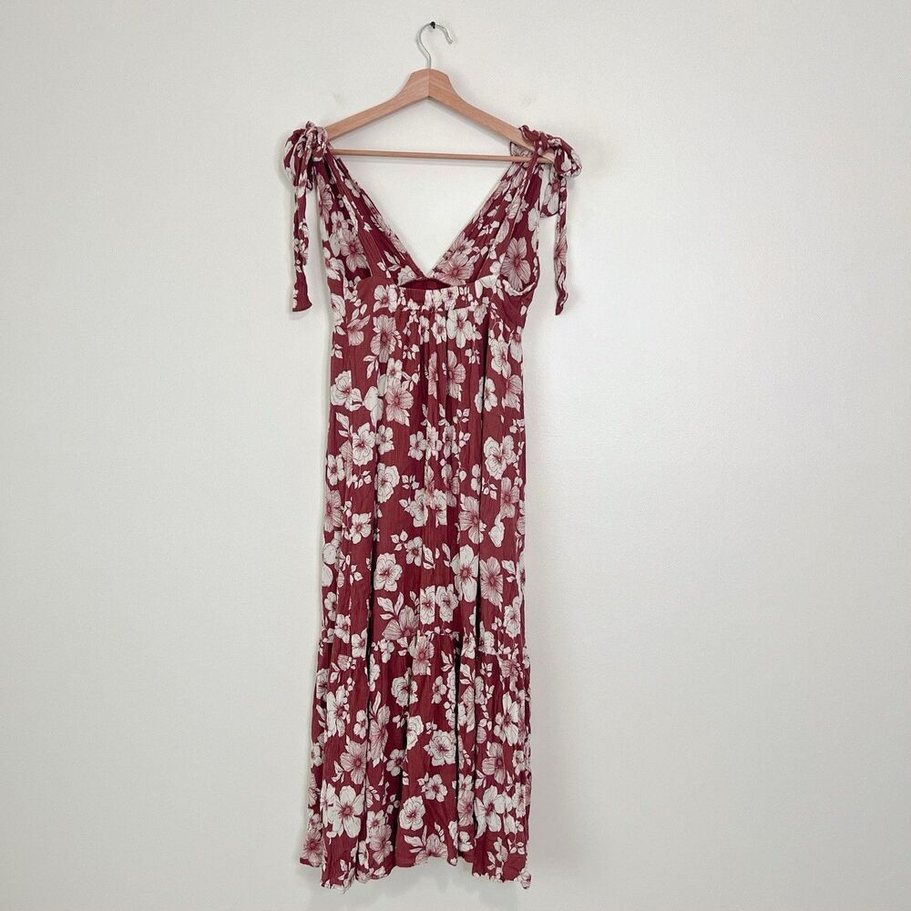 Abercrombie & Fitch Floral Maxi Tie Strap Dress Size M Brown Open Back Tiered - Picture 6 of 9